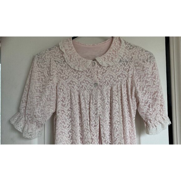 Vtg 1960's 2 Piece Ensemble Negligees Lingerie Pink & White Lace Nightgown Robe - Picture 6 of 10